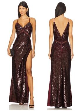 NWT La Fuori Julia Slip Dress in Dark Maroon Sequin Long Maxi Women’s Size XS